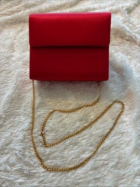 Red Satin Crossbody with Gold Chain Strap